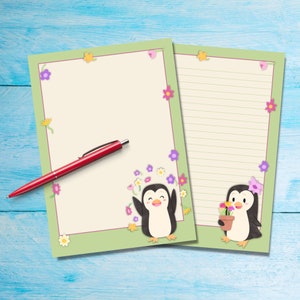 Pinguins in Spring Papel para escrever cartas A5, Suprimentos para amigos por correspondência, Folhas de papelaria para cartas, Papel para cartas com ou sem linhas, Papel para escrever fofo
