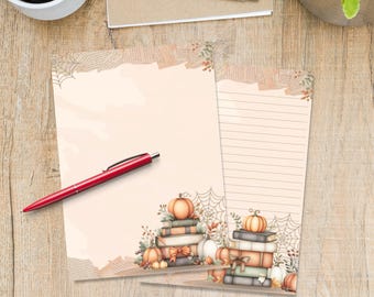Papier do pisania Pumpkin Books, urocze artykuły do pisania w formacie A5, pojedyncze arkusze do pisania listów, papier do notatek z liniami lub bez