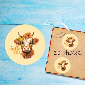 Confezione di adesivi Hello Fall Cow, graziose etichette postali rotonde opache e tagliate singolarmente, articoli per amici di penna per decorare buste
