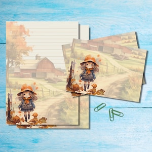 Juego de papelería Autumn Stroll, papel para escribir cartas tamaño A5 con sobres a juego, bonito kit de suministros para amigos por correspondencia con hojas rayadas o sin rayar
