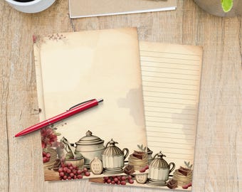 Grandmas recipe book writing paper, Pen pal supplies, Stationery A5 cute letter writing note sheets, Notepaper with or without lines