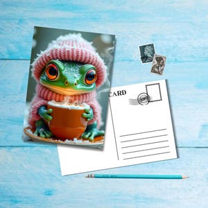 Rana Keep Warm, postal tamaño A6 con esquinas redondeadas, hermosa postal individual ilustrada de postcrossing de 14,8 cm x 10,5 cm