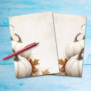 Papel para escribir cartas tamaño A5 con calabazas blancas, suministros para amigos por correspondencia, hojas rayadas o sin rayar, lindo papel para notas con o sin líneas