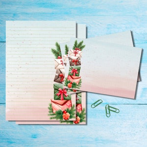 Juego de papelería para escribir cartas navideñas tamaño A5, kit de sobres a juego para correo postal, hojas de papel rayado o sin rayar