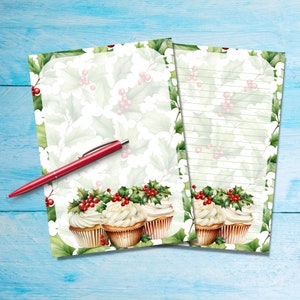 Holly Frosted Cupcakes Carta da lettere A5, Forniture di cancelleria per amici di penna, Fogli di lettere di carta da lettere carini foderati o sfoderati per posta felice