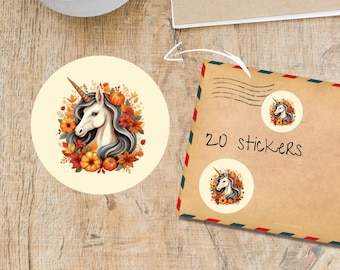 Autumn Unicorn Sticker Pack, Round Matte Die Cut Stickers for Pen Pals, Snail Mail Envelope Seals, Bullet Journal & Planner Decals