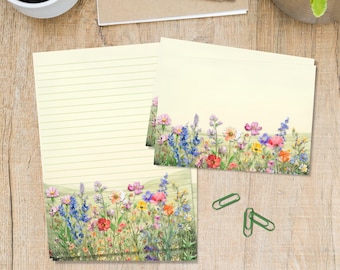 Through the Wildflowers stationery set with matching envelopes, A5 letter writing Penpal supplies, Snail mail kit, Lined or unlined sheets