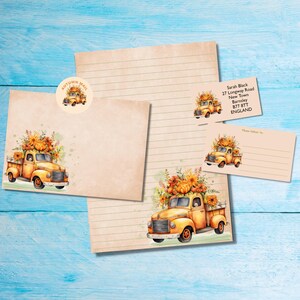 Kit di lettere per corrispondenza con amico di penna/posta ordinaria Autumn Truck, carta da lettere A5, buste, etichette per indirizzi, etichette PDT, adesivi rotondi Happy Mail