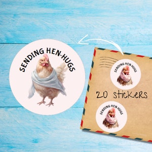 Paquete de pegatinas Hens Hugs, lindas etiquetas de correo feliz redondas cortadas individualmente, suministros para amigos por correspondencia para decorar sobres