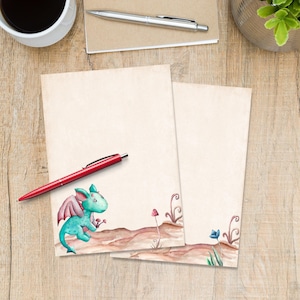 Dragons A5 letter writing paper, Pen pal supplies, Stationery lined or unlined letter sheets, Cute notepaper with or without lines