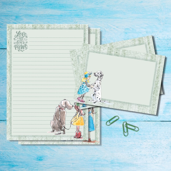 Dog Hugs set, A5 writing sheets and matching envelopes, Unlined or lined letter pack, Cute Snail Mail stationery, Pen pal supplies