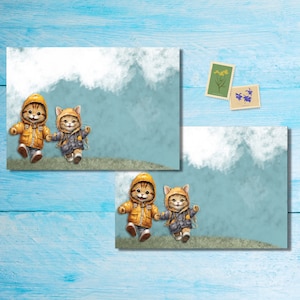 Paquete de 5 o 10 sobres Raincoat Cats, sobres Happy Mail para cartas de amigos por correspondencia, sobres de tamaño C6 para enviar por correo