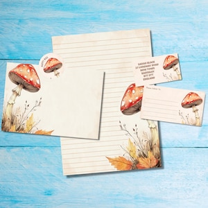 Kit de escritura de cartas a juego con forma de hongo, papel de carta tamaño A5, sobres, etiquetas de dirección, etiquetas PDT, pegatinas redondas de Happy Mail