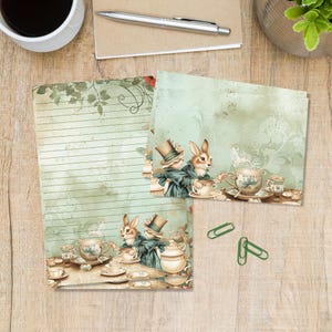 Rabbits Teaparty stationery set, A5 letter writing paper with matching envelopes, Snail mail pen pal supplies kit, Lined / unlined sheets