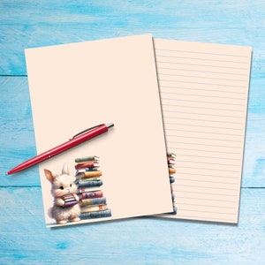Carta da lettere A5 Book Bunny, Forniture per amici di penna, Fogli da lettere a righe o non a righe, Carta da lettere carina con o senza righe