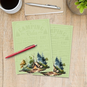 Camping Rules A5 letter writing paper, Pen pal supplies, Stationery lined or unlined letter sheets, Cute notepaper with or without lines