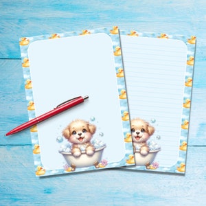 Papel para escribir cartas Bathtime A5, Papelería para cachorros lindos hojas de papel de notas forradas o sin forro, Suministros para amigos por correspondencia, Bloc de cartas Happy Snail Mail
