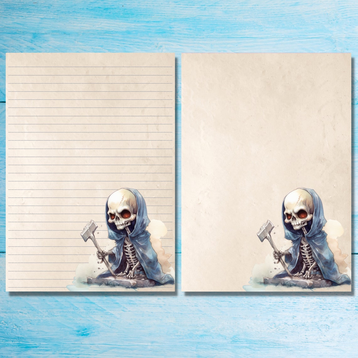 Death Skeleton A5 Letter Writing Paper, Pen Pal Supplies, Stationery ...
