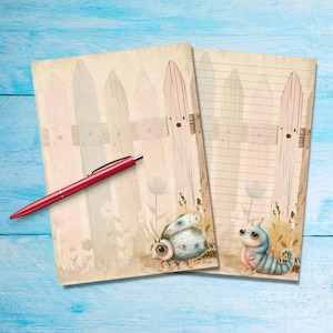 Papel para escribir con insectos, suministros para amigos por correspondencia, hojas para escribir cartas tamaño A5, papel para notas con o sin líneas, papel para escribir bonito