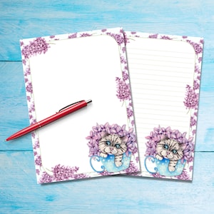Papel para cartas tamaño A5 con diseño de gato jacinto, papelería para amigos por correspondencia con hojas rayadas o sin rayar, suministros para correspondencia para amigos por correspondencia