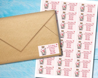 Bottled Love self adhesive return address labels, 24 labels per sheet, 63.5 x 33.9 mm rectangular stickers with rounded corners