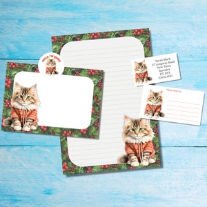 Holly the Cat kit de cartas de correo postal / caracol a juego, papel de escritura A5, sobres, etiquetas de dirección, etiquetas PDT, pegatinas redondas de correo feliz
