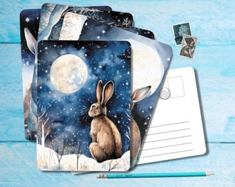Winter Hare Postcard set of 5, A6 size postcard with rounded corners, beautiful winter postcrossing single postcard 14.8 cm x 10.5 cm