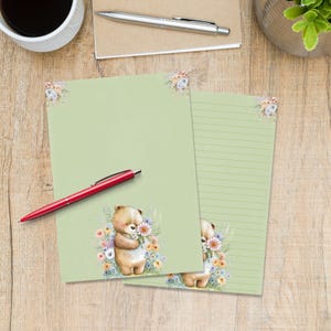 Teddy im Frühling A5 Briefpapier, Briefpapier, Briefpapier, liniertes oder unliniertes Briefpapier, süßes Briefpapier mit oder ohne Linien