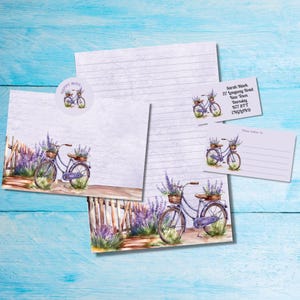 Kit de cartas a juego para amigos por correspondencia de Lavender Bicycle, papel de escritura A5, sobres, etiquetas de dirección, etiquetas PDT y pegatinas redondas de Happy Mail