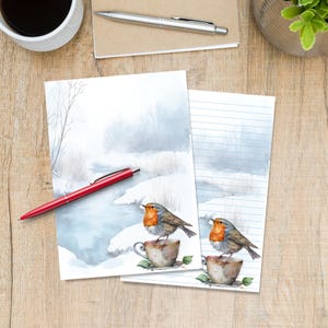 Papier do pisania Teacup Robin, urocze przybory do pisania w formacie A5, pojedyncze arkusze do pisania listów, papier do notatek z liniami lub bez
