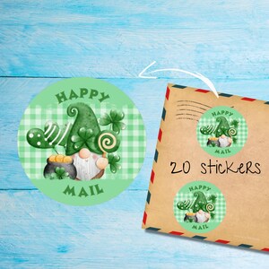 Adesivi Patrick Gnome, confezione da 20 pezzi, rotondi, opachi, tagliati singolarmente, graziose etichette decorative Happy Mail per posta ordinaria, adesivi per posta di amici di penna