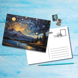 Paysage étoilé (n° 5), carte postale au format A6 avec coins arrondis, belle carte postale illustrée post-traversée 14,8 cm x 10,5 cm