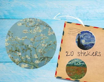 Pack d'autocollants ronds mats Van Gogh Mix découpés individuellement, sur le thème de l'art mignon - Bullet Journal/Planner Stickers/Fournitures pour stylo/Scellés pour enveloppe
