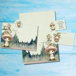 Kit de cartas para amigos por correspondencia o correo postal a juego de Forest Friends, papel de escribir A5, sobres, etiquetas de dirección, etiquetas PDT y pegatinas redondas de Happy Mail.