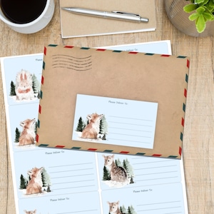 Winter Baby Animals self adhesive please deliver to.. labels, 10 labels per sheet, 99.1 x 57.0 mm rectangular stickers with rounded corners