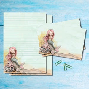 Juego de papelería para escribir cartas de sirenas y amigos, tamaño A5, suministros para amigos por correspondencia, correo postal, hojas rayadas o sin rayar con sobres y pegatinas a juego