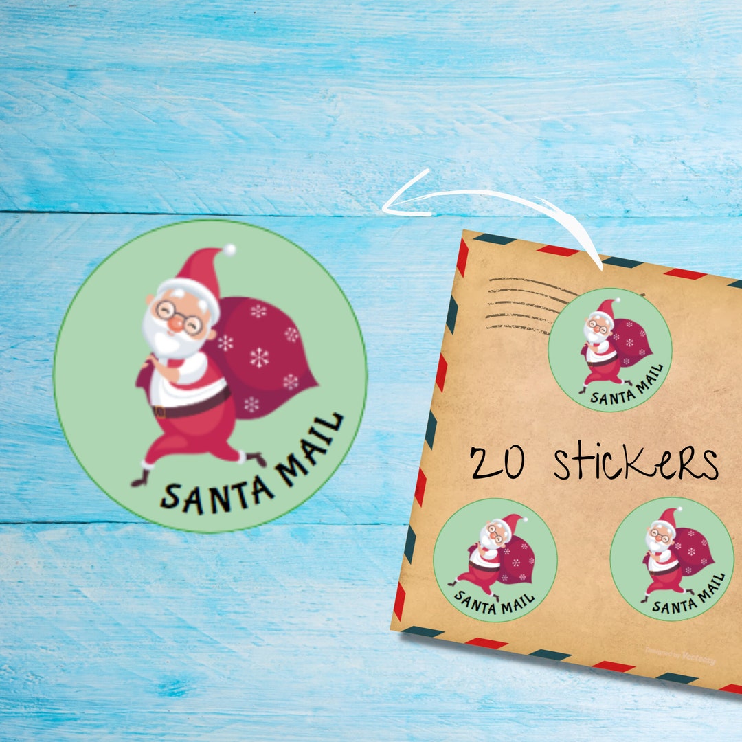 Santa Mail Individually Cut Round Matte Stickers Pack, Cute Xmas Themed ...