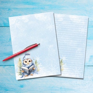 Papel de carta A5 Winter Owl, suprimentos para amigos por correspondência, papelaria com ou sem pauta, papel de carta fofo com/sem pautas
