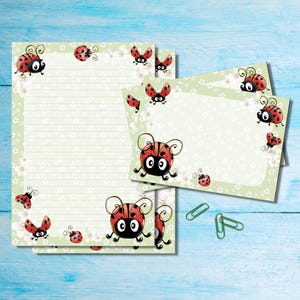 Juego de papelería para escribir cartas Ladybugs A5, lindo paquete de suministros para amigos por correspondencia, kit de correo postal con hojas A5, sobres y pegatinas a juego