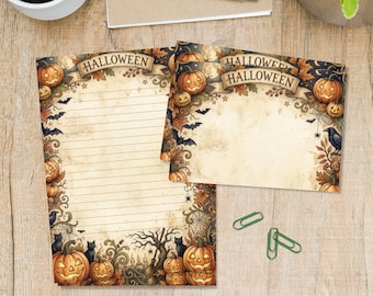 Halloween stationery set with matching envelopes, A5 letter writing Penpal supplies, Snail mail kit, Lined or unlined sheets
