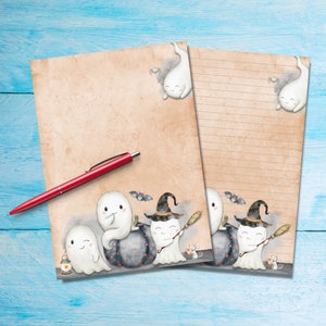 Papel para escribir cartas A5 con lindos fantasmas, suministros para amigos por correspondencia, hojas de notas rayadas o sin rayar, lindo papel de notas con o sin líneas