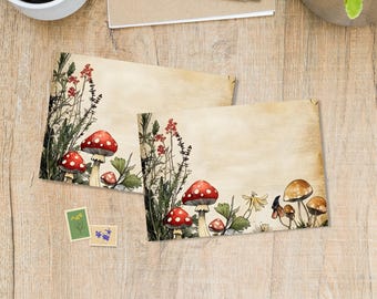Buste "Sotto i funghi crescono", confezione da 5 o 10 pezzi, buste "Happy mail" per lettere tra amici di penna, buste decorate formato C6, spedibili.