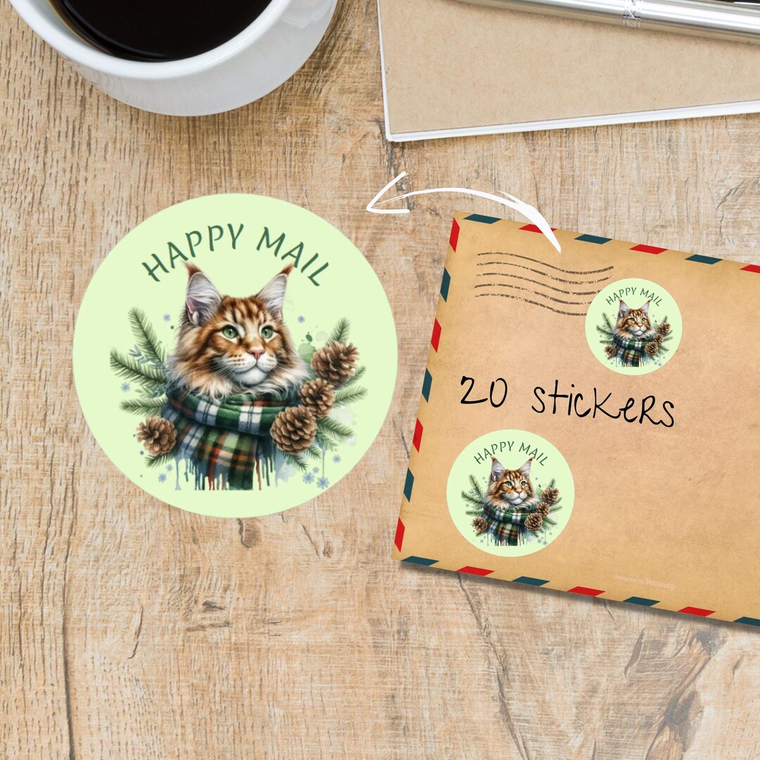 Tabby in Winter Stickers Pack, Cute Individually Cut Round Matte Happy ...