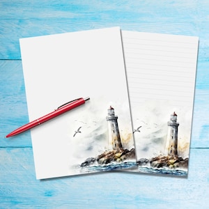 Papel de carta View of a Lighthouse, Suprimentos para amigos por correspondência, Papelaria Folhas de carta A5, Papel de carta com/sem linhas, Papel de carta fofo