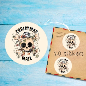 Paquete de pegatinas de vacaciones con calaveras, lindas etiquetas de correo feliz redondas y mate cortadas individualmente, suministros para amigos por correspondencia para decorar sobres