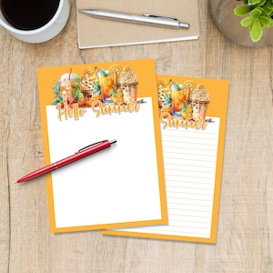 Summer Iced Coffee A5 letter writing paper, Pen pal supplies, Stationery lined or unlined note sheets, Cute notepaper with or without lines