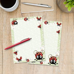 Ladybugs A5 letter writing paper, Pen pal supplies, Stationery lined or unlined letter sheets, Cute notepaper with or without lines
