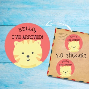 Adesivi Hello Cat, confezione da 20 pezzi, rotondi, opachi, tagliati singolarmente, graziose etichette decorative Happy Mail per posta ordinaria, adesivi per posta per amici di penna
