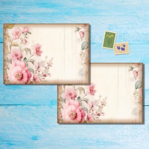 Confezione da 5 o 10 buste Vintage Flowers, articoli per amici di penna, chiusura a strappo, busta decorata con scritta "Happy Mail", buste affrancate formato C6.
