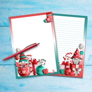 Papel para escribir cartas tamaño A5 con diseño de gnomos navideños, suministros para amigos por correspondencia, hojas de cartas rayadas o sin rayar, lindo papel de notas con o sin líneas